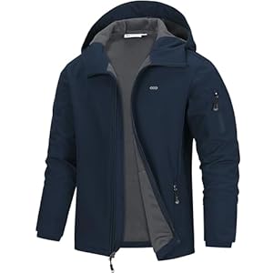 33,000ft Men’s Waterproof Warm Softshell Jacket Lightweight Fleece Lining Jackets Hooded Rain Coat Windbreaker for Walking Hiking