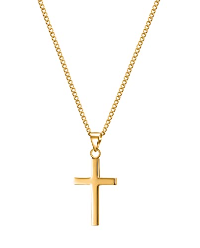 day.berlin Damen Kreuzkette Vice 18k vergoldet, 45+5cm variable Länge, Halskette mit Kreuz Anhänger (13x28mm) stabile Panzer Kette aus 316L Edelstahl, nickelfrei und wasserfest