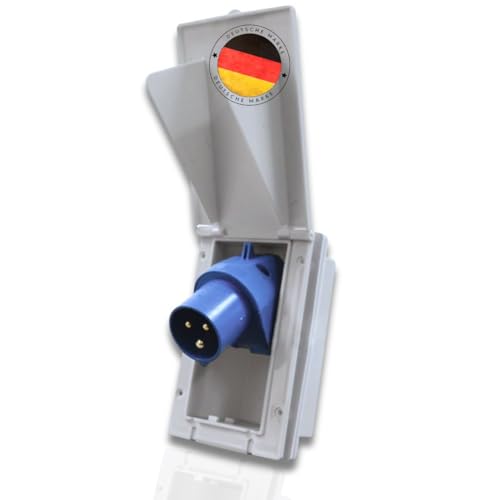 Carbest CEE Steckdose 16a Weiß - Rechteckig, IP44, 240V, 3-polig, Klappdeckel, Einbau-Stecker für...