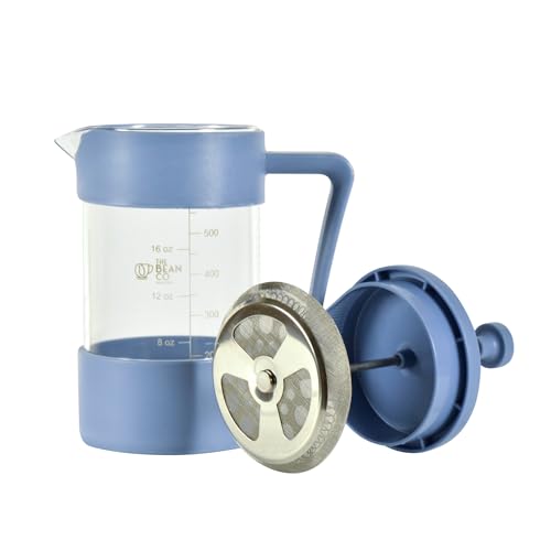 Image of THE BEAN CO Roasters French Press Coffee Maker 600 ml | Heat Resistant Borosilicate Glass | 4 Level Filteration (Blue)