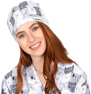 غطاء راس طبي مطبوع من جراي كاتس للجنسين - غطاء راس للجراحة - طبيب بيطري - زي ممرضة