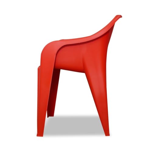 Image of Plastic Arm Chair for Home, Garden, Office, Living Room, Cafeteria Plastic Outdoor Chair | 1 Year Warranty | Color - Red | Set of 6