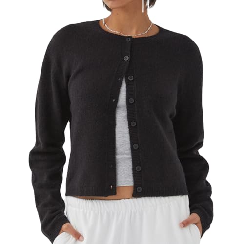 Image of Women Y2k Crop Cardigan Sweater Long Sleeve Button Down Cardigan Vintage Open Front Sweater Cute Knit Pullover Tops