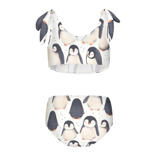 Cute Penguin Babies Pattern Girl Two Piece Kids Bikini Set Beach Swimsuit Swimwear Cute Shoulder Strap2