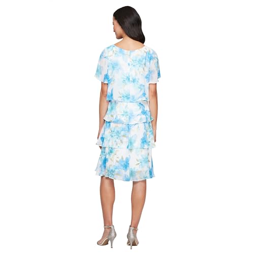 Image of S.L. Fashions Women's Short Sleeve Floral Tiered Chiffon Cocktail Spring /Summer Dress, Wedding Guest Dress