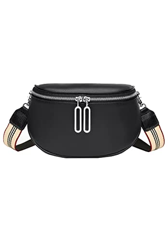 SDINAZ Damen Umhängetaschen Elegant Bauchtasche Damen Moderne Brusttasche mit Breitem Schultergurt Schwarz Cover