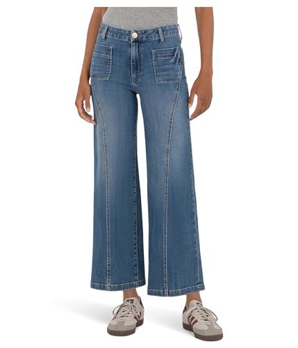 KUT from the Kloth Women's Petite Charlotte High Rise Wide Leg Front Seam Patch Pockets