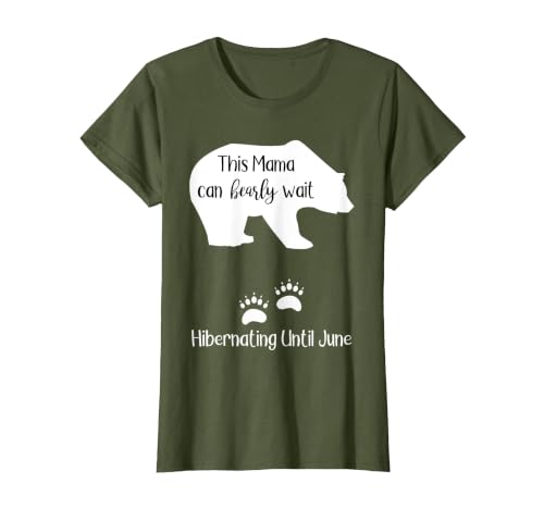 Pregnancy Shirt Announcement Due Date in June Mama Bear T-Shirt, Women, Olive Green, Small