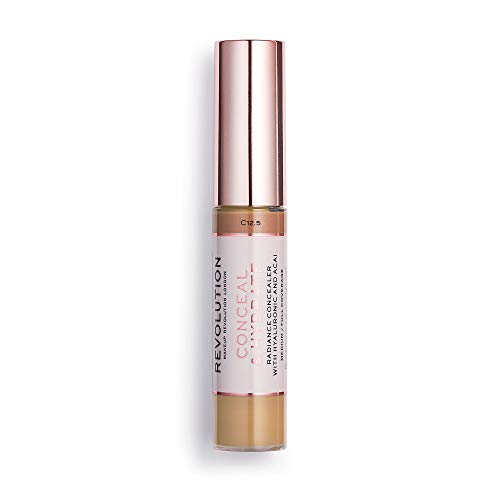 Makeup Revolution Conceal And Hydrate Concealer, Full Coverage & Matte Finish, C12.5 For Medium/Dark Skin Tones, Vegan & Cruelty-Free, 0.7 Fl Oz #TOP18
