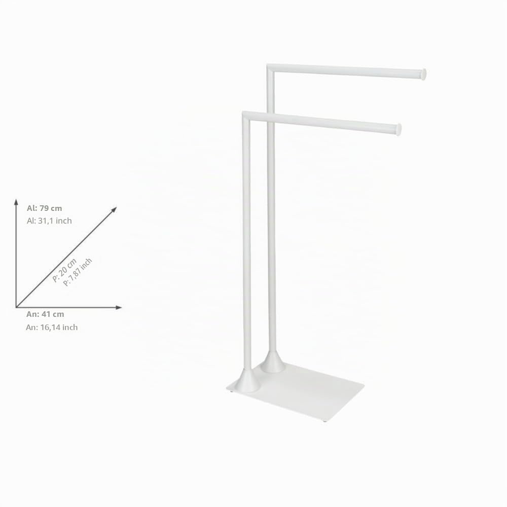 WENKO Hella - Toallero de pie con 2 Brazos para baño y Sala de Estar, Acero Lacado, Color Blanco Mate