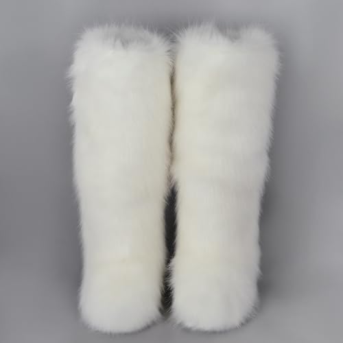 ZSGYCHCY Women's Faux Fur Boots Winter Fluffy Warm Furry Flat Shoes Snow Knee-High Boots3