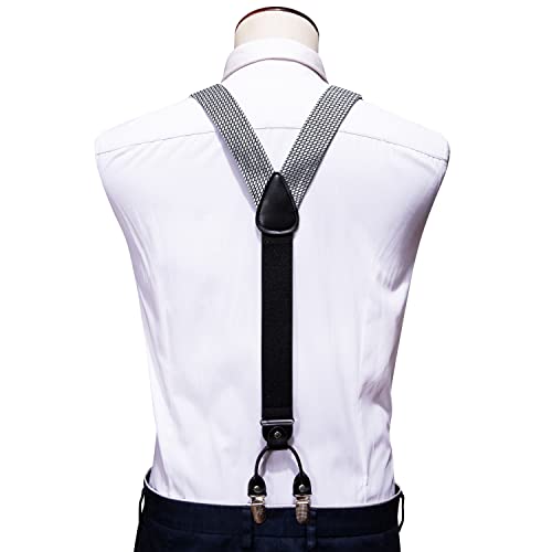 Yohowa Men Suspenders Paisley 6 Clips Strength Adjustable Y Braces Pre-Tied Bow Tie Handkerchief Cufflinks Set Formal #TOP6