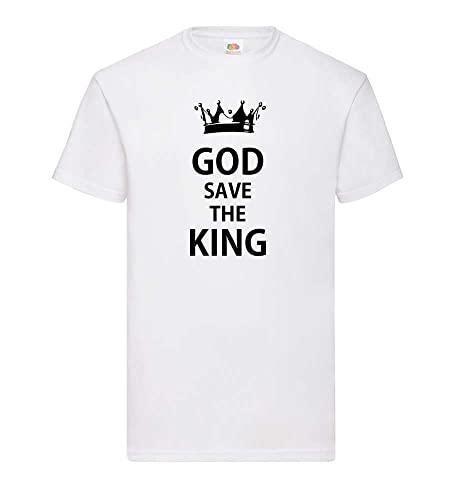 T-Shirt Homme God Save The King Blanc imprimé graphique durable taille 3XL