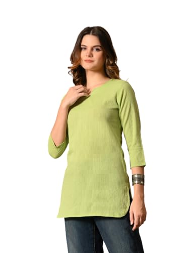 Image of Amazon Brand - Tavasya Women Pure Cotton Katha Plain Short Regular Fit Kurti |Short Top| Solid Casual Tunic