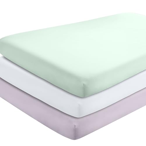 Image of Bare Home 3-Pack Fitted Crib Sheet - Premium 1800 Ultra-Soft Microfiber - Breathable - Baby Sheet - for Boys & Girls - Fits Standard Crib and Toddler Mattresses (Spring Mint/Lilac/White)