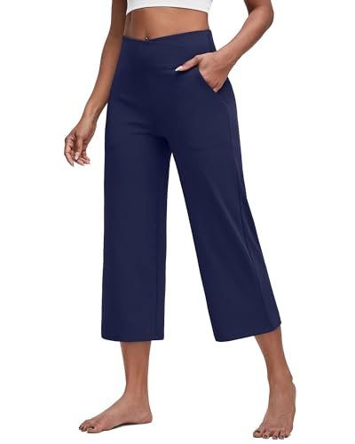 Image of G4Free Capri Pants for Women Wide Leg Yoga Dress Capris with Pockets Cross Loose Casual Work Crop Pants