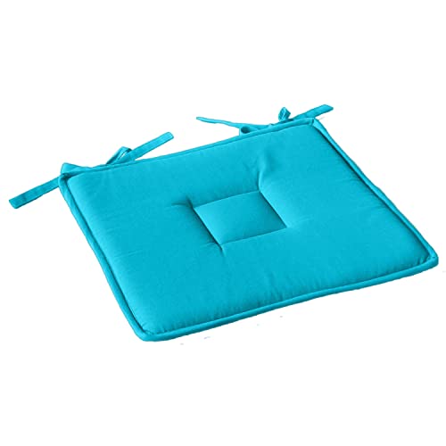 Enjoy Home, Galette de Chaise Plate, Bleu Turquoise, carré 40x40cm, 100% Coton, Attache par Nouettes, Idéal pour Une Assise Confortable, Collection Panama