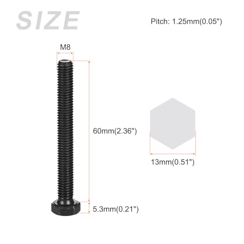 Image of METALLIXITY Hex Bolts (M8-1.25x60mm) 10Pcs, 12.9 Grade Carbon Steel Fully Threaded Black Oxide, Coarse Thread UNC Hex Head Screw Bolt - for Mechanical Repair