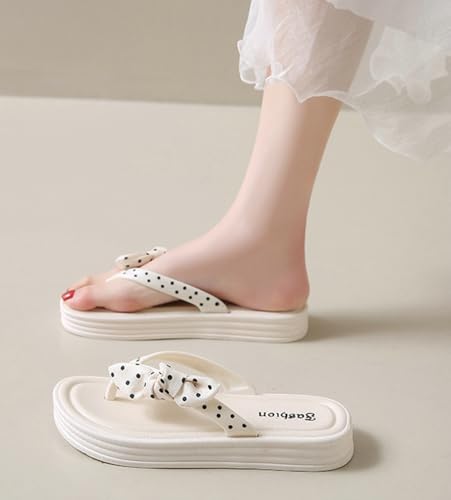Trendy Bow Dot Flip Flops for Women Yoga Mat Outdoor Walking Sandals Comfortable Beach Thong Slippers Indoor Shoes3