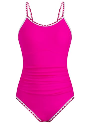 Image of XiaoMoSha Girls One Piece Swimsuit Adjustable Straps Bathing Suit Teen Girl Color Block Trim Padded Beach Swimwear 6-16 Years
