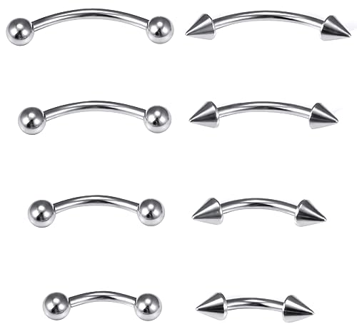 Dyknasz Eyebrow Piercing Jewelry Surgical Steel Curved Barbell Tiny Eyebrow Ring Vertical Labret Lip Jewelry Ear Rook Navel Small Belly Button Ring for Women Men 16g 6mm/8mm/10mm/12mm Silvertone