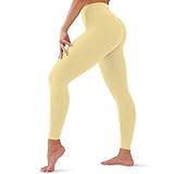 YUDSUD High Waisted Leggings for Women - Tummy Control Yoga Pants for Workout Running Athletic Women's Leggings Plus Size Light Yellow