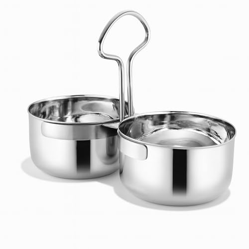 Mintage Saag Daan Steel with Handle 2 Compartments Sagdan | Big Size Saag Daan Steel Stainless Chaumukh | Heavy Gauge Double Serving Bowl with Handle | Home & Kitchen Storage Bowls