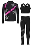 Agoky Traje De Patinaje Artístico para Niñas Sudadera con Cremallera + Leggings Largos Traje De Gimnasia Rítmica Disfraz De Bailarina Rosa Caliente 7-8 años