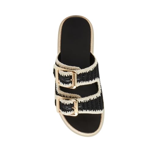 Image of DOEYG Platform Sandals for Women Summer Beach Raffia Slide Sandals Comfortable Casual Woven Straw Sandal with Buckle