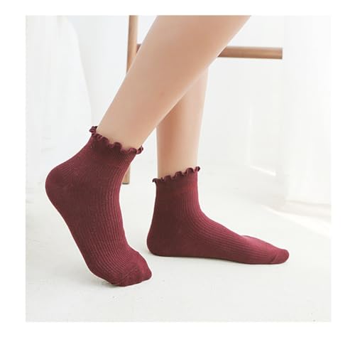 Ruffle Ankle Socks Women, Cute Lace Crew Frilly Sock, Turn-Cuff Casual Ankle Comfort Breathable 6 Pack4