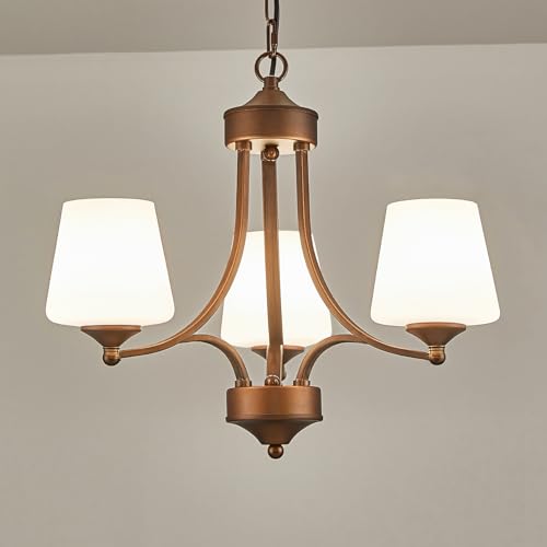 Image of 3-Light Oil Rubbed Bronze Chandelier for Dining Room Farmhouse Pendant Light Fixture with Frosted Glass Rustic Ceiling Lighting Modern Hanging Lamp for Kitchen Island Entryway, 47.2 inch Height Adjustable