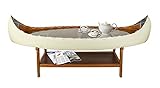 SAILINGSTORY Canoe Boat Coffee Table with Shelf Nautical Coffee Table Coastal Oval Glass Coffee...