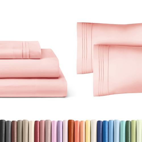 Baby Pink 3-Piece Sheet Set & Pillowcase Bedding Bundle (Twin Size) - Complete Twin Sheet Set & 2 Pillowcases w/ Deep Pockets up to 16 inches - Comfy, Hotel Luxury Quality - Soft, Breathable & Cooling