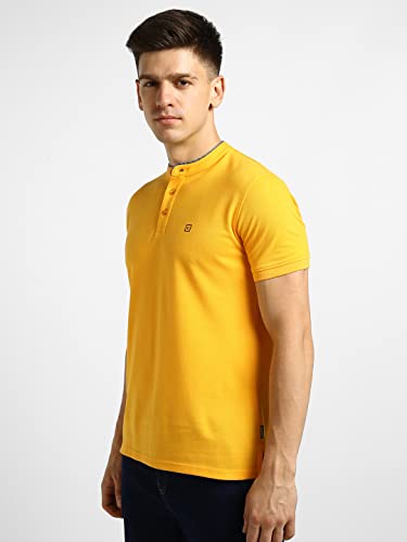 Image of Urbano Fashion Men's Solid Slim Fit Half Sleeve Cotton Polo T-Shirt with Mandarin Collar