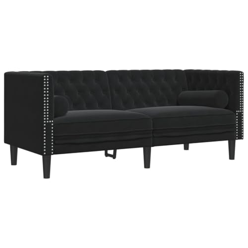 Willood 3-Sitzer Sofa Chesterfield Sofa Set mit Nackenrollen Couch für Wohnzimmer Wohnzimmersofa Wohnzimmermöbel Schwarz Samt – Bild 7