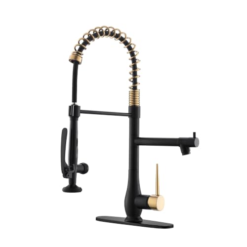 GIMILI Black and Gold Commercial Kitchen Sink Faucet with Pull Down Sprayer