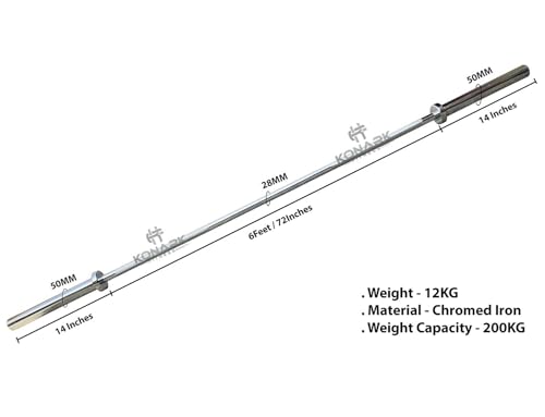 Image of Konark Fitness 6 Feet Straight Olympic Heavyweight Lifting Training Barbell Rod for Gym Fitness Workout with Two Springs Collar (30 Mm Internal Dia and 50mm Outer Dia)