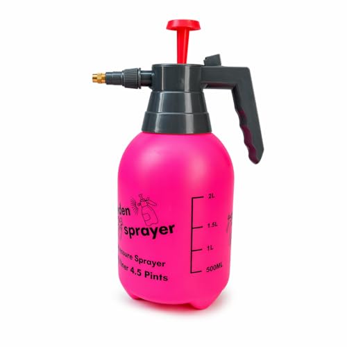 Portable 2L Transparent Garden Spray Bottle Featuring an Adjustable Nozzle and Hand-Pressure Pump for Plant Misting, Yard Care, and Weed Treatment (Pink)