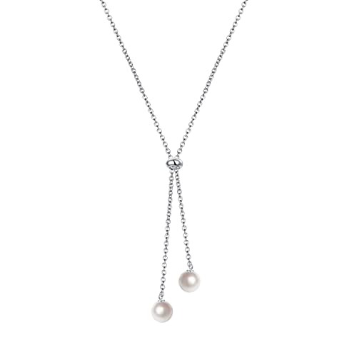 YinShan Long Chain Dainty Necklace Simple Style 925 Sterling Silver Heart Pearl Star Pendant Adjustable Y Shaped Necklace Jewelry for Women