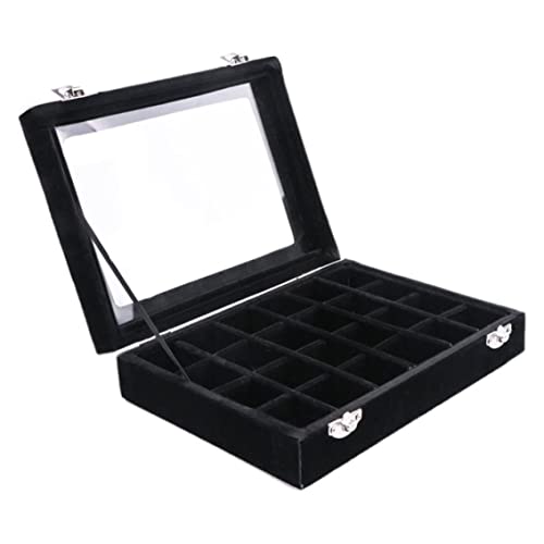 DierCosy Pautet Pallet, Velvet Glass Bijoux Affiche Organisateur Organisateur Boîte Palette Organisateur d'oreille Organisateur 24 Sections (Noir), Organisateur de Boucle d'oreille Cover