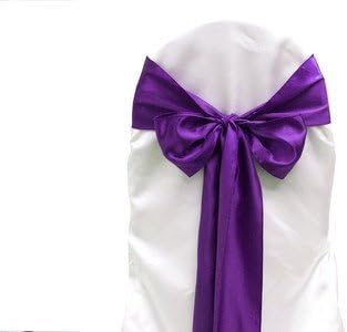 Purple Satin Wedding Chair Sash Bows (Set of 10)