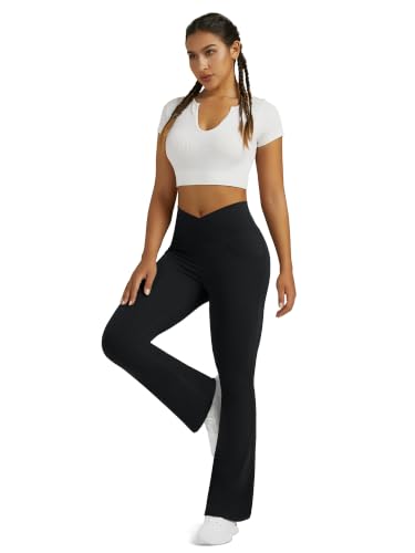 Image of Flare Leggings for Women with Pockets 2pack High Waisted Crossover Flare Leggings Bootcut Yoga Pants