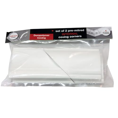 Image of Internal Coving Corner – 100mm Duropolymer Pre-Cut Mitred Pack of 2, Paint-Ready Decorative Trim for 90° Internal Corners, Lightweight DIY Ceiling Moulding