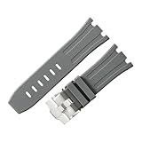 ROUHO 28mm Silikon Gummi Uhr Armband Silber Pin Verschluss Uhr Armband für AP Audemars Piguet Royal Oak 15710 15703 26470 15707 26703-Grau