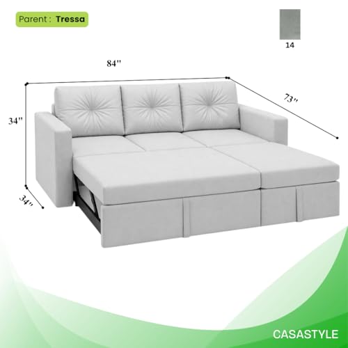 Image of FURNY Tira 4 Seater RHS Lounger Sofa Cum Bed (Light Gray) with Pull-Out Function | Luxury Velvet Suede Finish | Durable Comfort | Ideal for Living Room