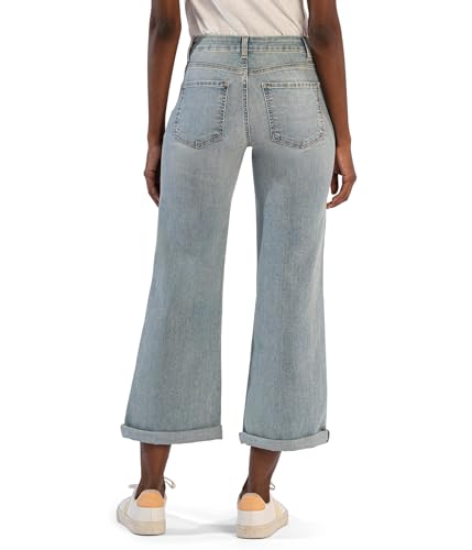 KUT from the Kloth Meg Mid Rise Wide Leg Roll-Up Long Inseam Jeans in Check3
