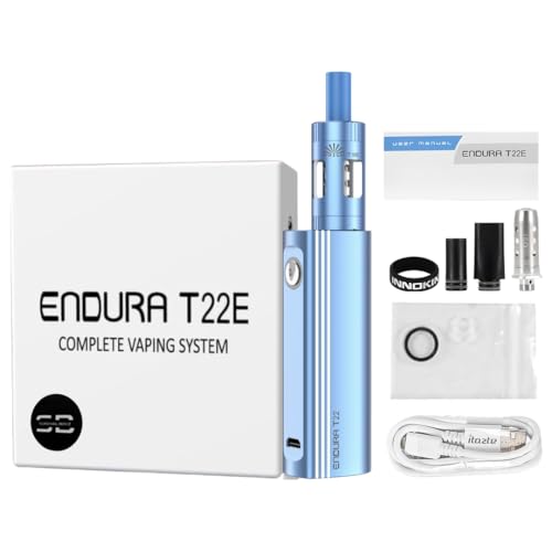 Innokin Endura T22E Vape Kit [Sky Blue] - Available In 6 Colours - Micro Usb Fast Charge, 2000Mah Battery, 14W, Leak-Free Coil Swap - Compatible With Prism T22E/T18E Tanks & Coils - No Nicotine