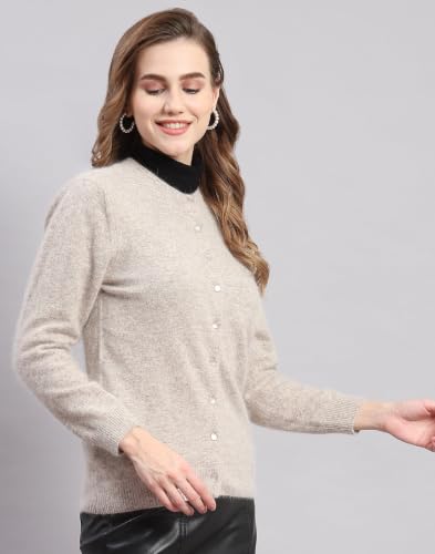 Image of Monte Carlo Women Regular Fit Full Sleeve Solid Round Neck Winter Cardigan (Pack of 1)