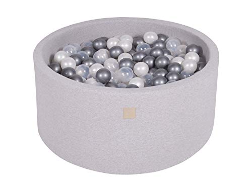 MEOWBABY Piscine À Balles 90X40cm/300 Balles ∅ 7Cmpour Bébé Enfant Bambin Jouets pour Les Tout-Petits Fabriqué de Jouet Rond Mousse Fabriqué en UE Gris Clair: Argent/Transparent/Perle Blanche