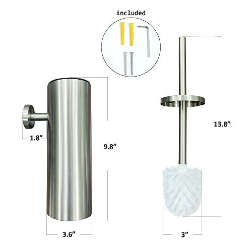 Image of SUNERA 304 Stainless Steel Toilet Brush Holder Toilet Bowl Brush, Wall Mount Bathroom Toilet Bowl Scrubber Brush with Stiff Bristles for Deep Cleaning